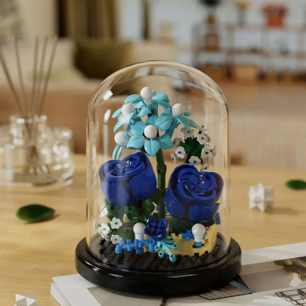Flower Bouquet Bonsai Building Blocks Artificial Plastic Plant Dust Cover Micro Model Home Decoration Toys For Kid Birthday Gift Qme