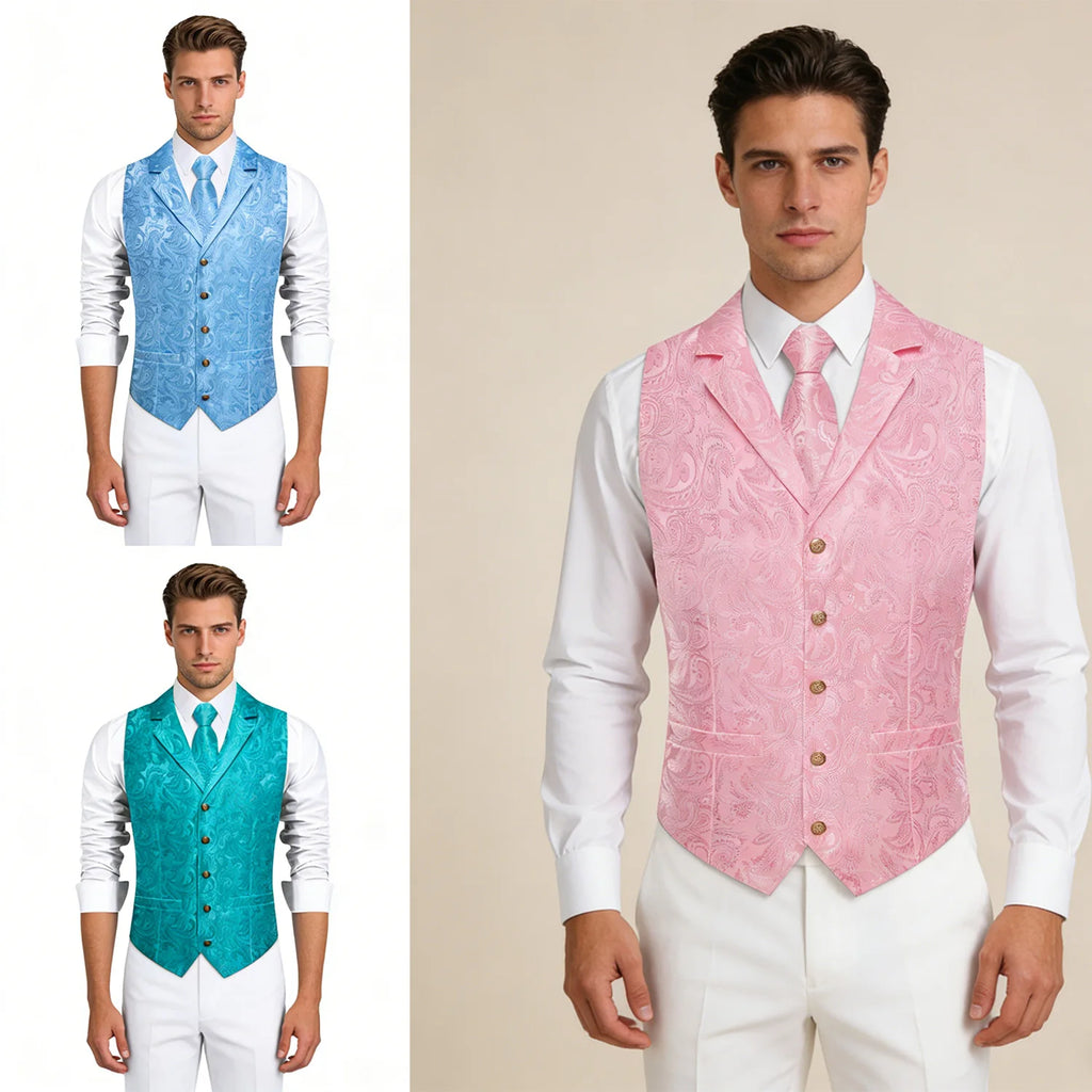 Men's Paisley Suit Vest Tie Formal Waistcoat Matching Necktie Qme