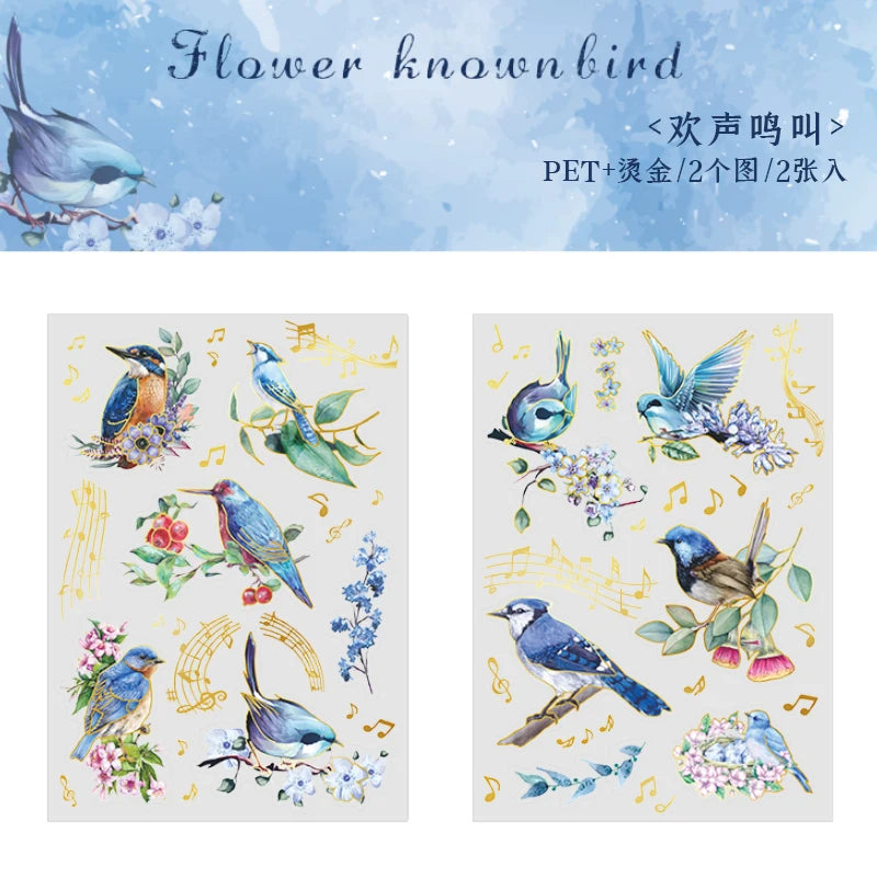 2 pcs/lot Bronzing Flowers birds flat Stickers colorful bird Decorative sticker Diy Scrapbooking material Craft Supplies Qme 1