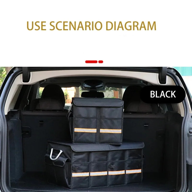 Foldable Storage Car Trunk Organizer Durable Sturdy Collapsible Reflective Strip Storage Box for Sedan SUV Car Large Capacity Qme