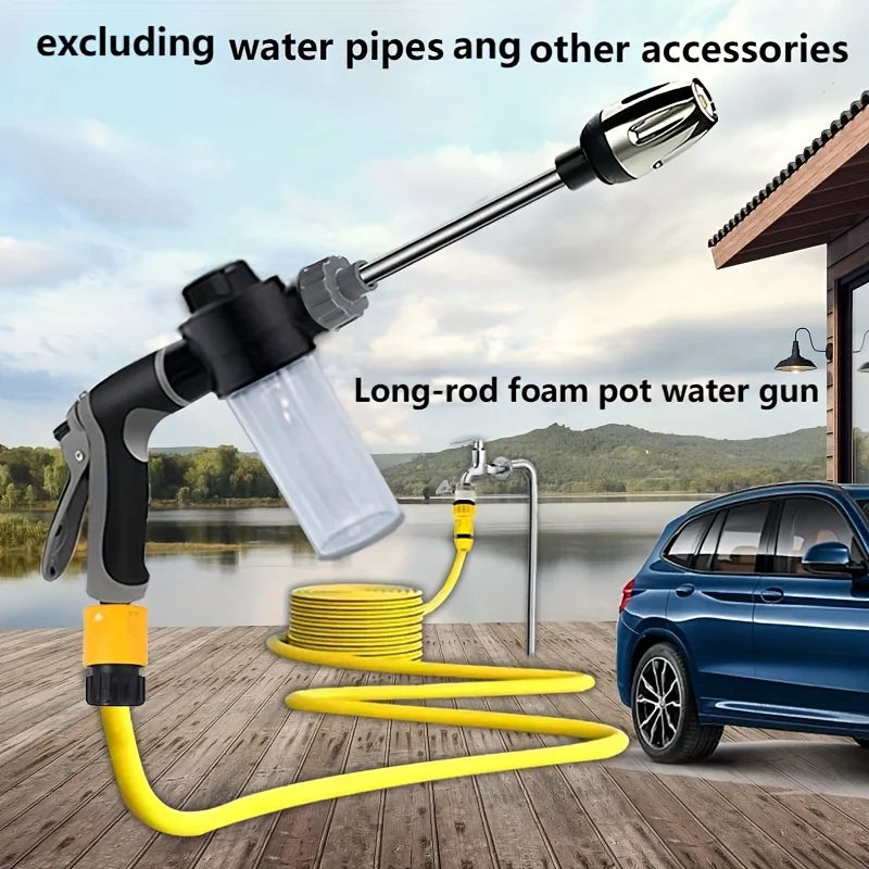 High-pressure long-handled multi-functional car wash gun with foam bottle, suitable for car washing, watering plants, Qme