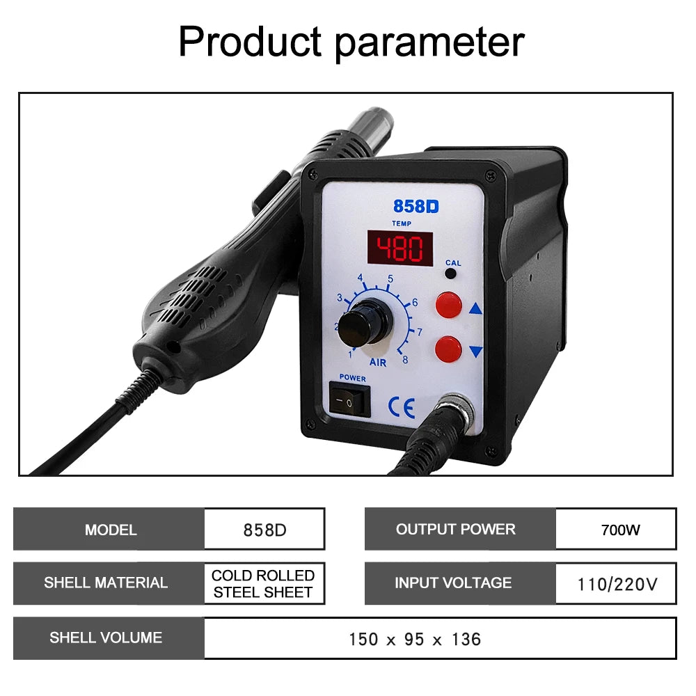 858D Air Gun BGA Soldering Rework Station Blower Hair Dryer Hairdryer Qme