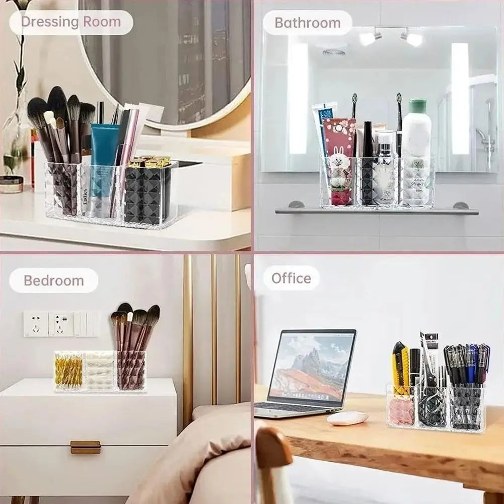 3 Slots Makeup Brush Holder Organizer Cosmetic Storage Box Lipstick Qme
