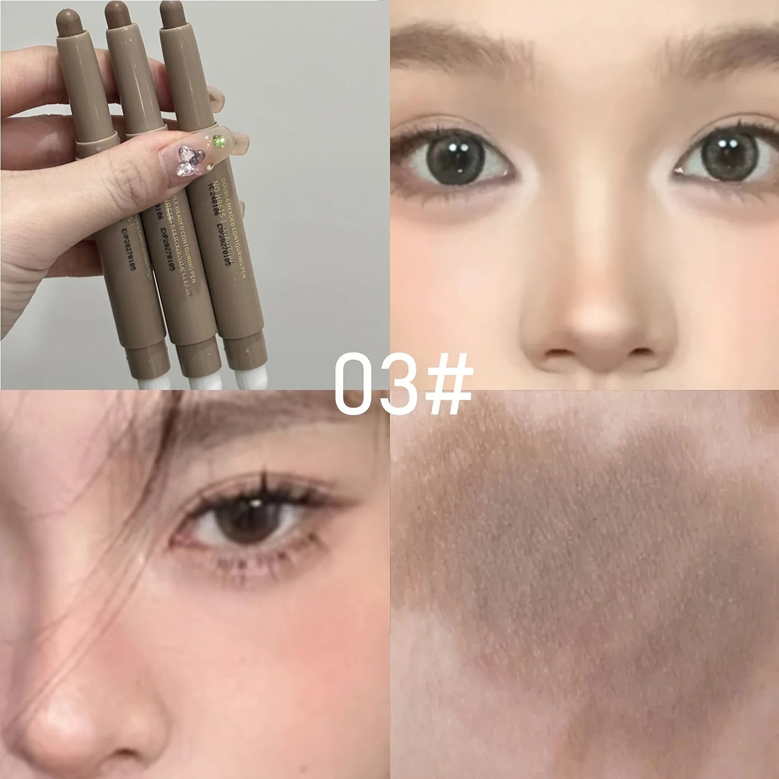 Highlighting & Bronzer Stick: Long Lasting Corrector with Brush, Brightening Concealer Pen, Nose Shadow, and Contouring Qme 03