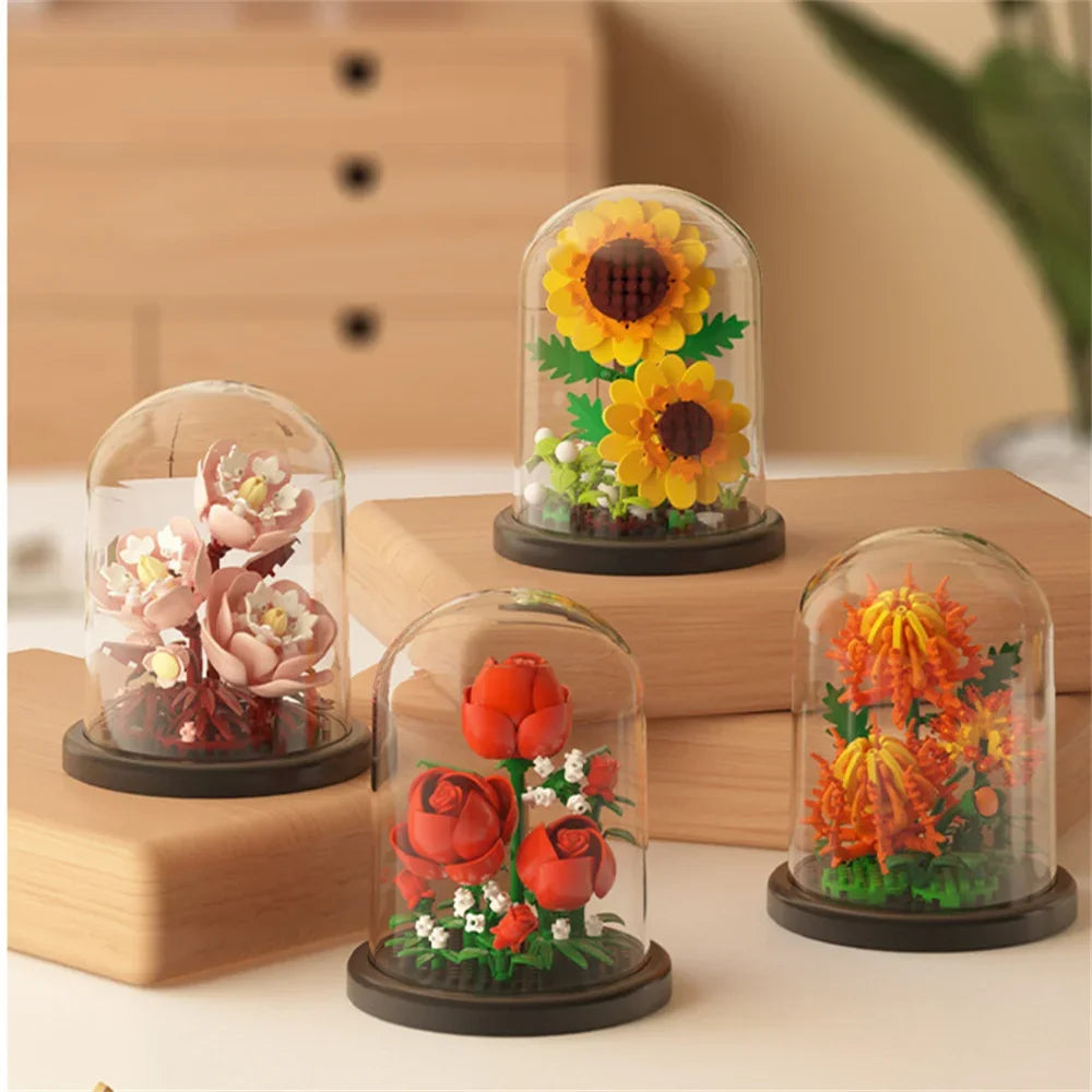 Eternal Flower Bouquet Bonsai Potted Plant Micro Building Blocks Model Home Decoration Puzzle Toys Kids Birthday Christmas Gifts Qme