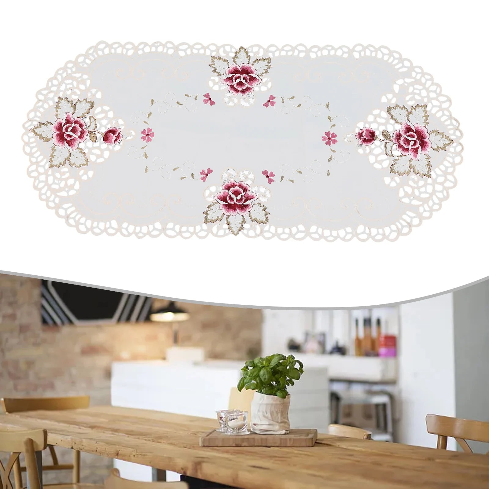 40x85cm Oval Vintage Embroidered Lace Tablecloth Elegant European Rustic Floral Table Decor Floral Satin Fabric Table Cloth Qme