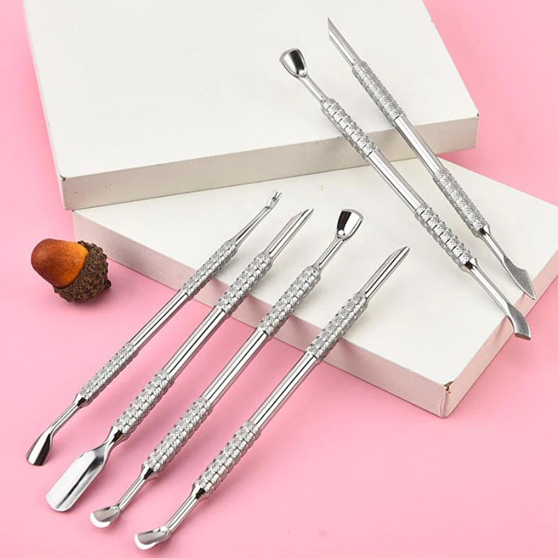 Stainless Steel Cuticle Pusher Dual Sided Shaped Double Ended Ingrown Qme