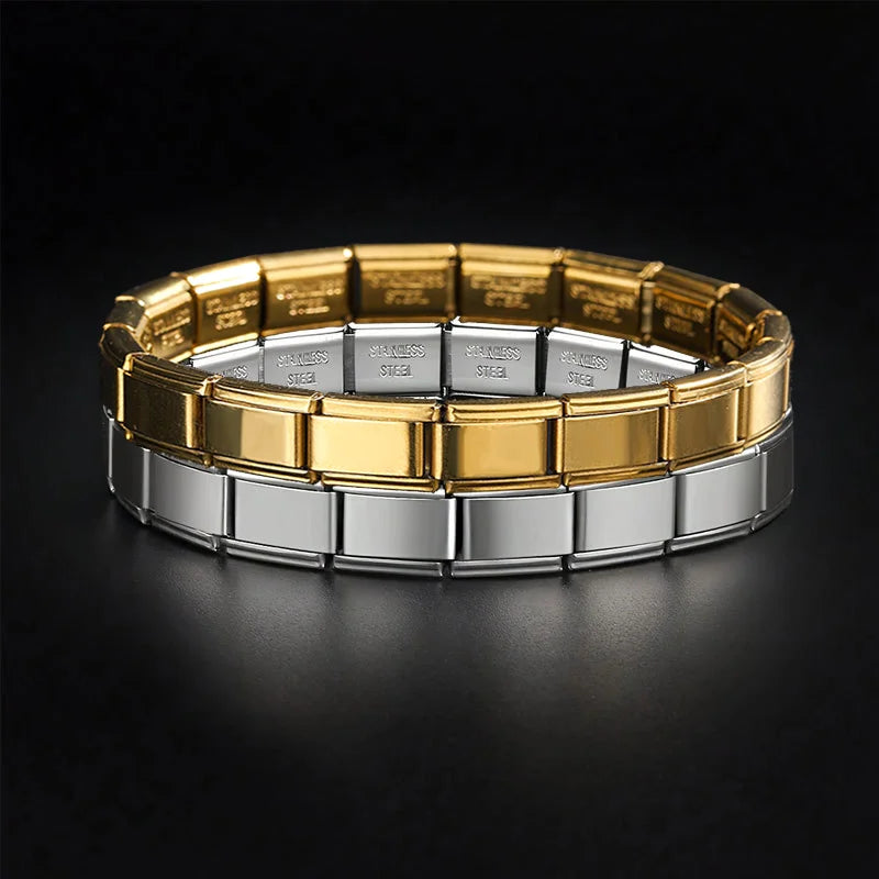 Wholesale Italian Charm Link Stainless Steel Golden Bracelet for Woman Men DIY Making 9mm Bead Silver Color Retro Bangle Jewelry Qme