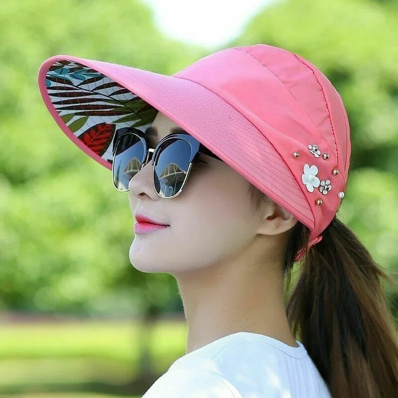 Korea Empty Sun Hat Foldable Wide Brim Anti Uv Visor Cap Women Summer Qme