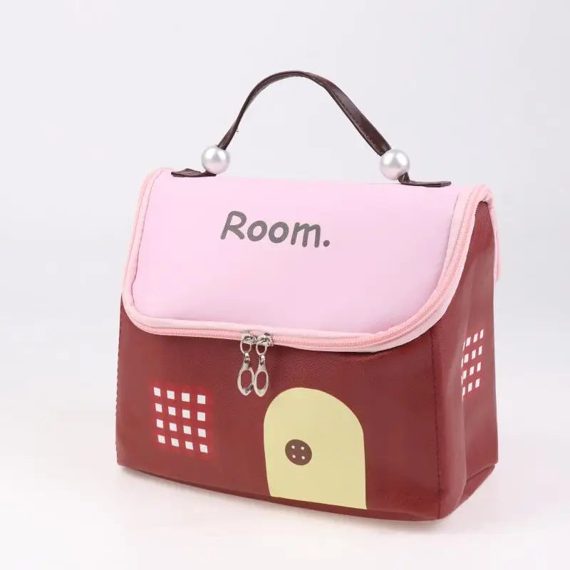 Cute Dopamine Color House Shape Makeup Bag Large Capacity Portable Makeup Storage Bag Cartoon Makeup Handbag Qme Pink