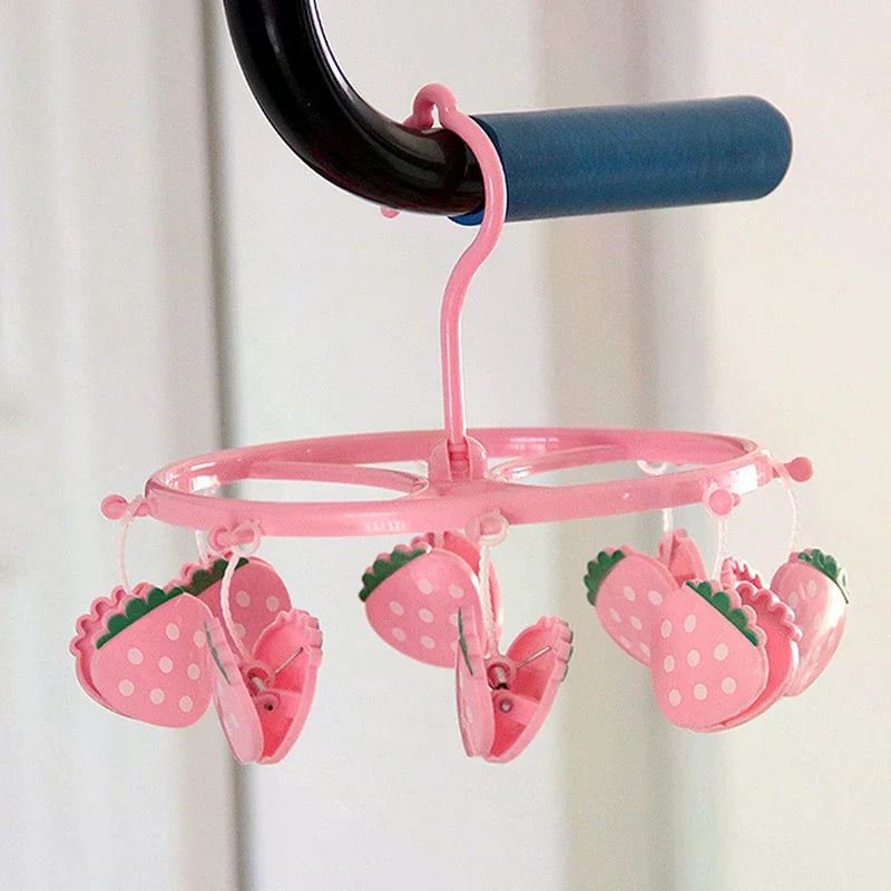 Lovely Strawberry Clothes Dryer Hanger Windproof Socks Underwear Drying Rack Household Heart Storage Laundry Rack Home Qme