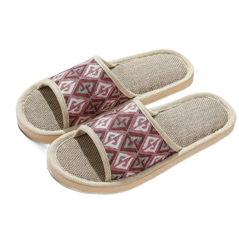 Four Season Couple's Multicolor Linen Slippers Women Indoor Striped Non-Slip Sandals Men Comfort Indoor Floor Breathable Slides Qme 37-38 A