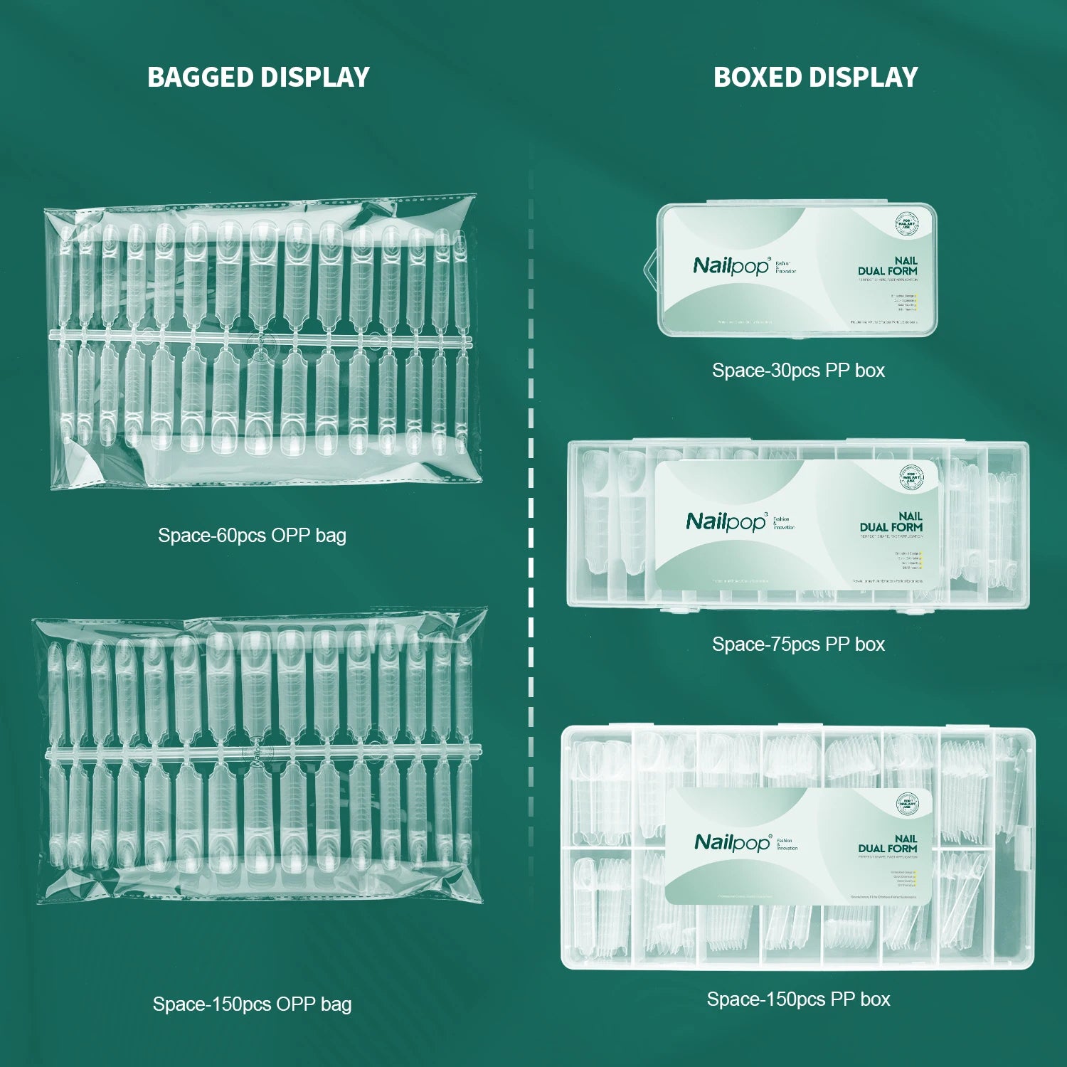 Nailpop Space French Dual Forms 15 Sizes Clear Zone Molds Builder Gel Qme