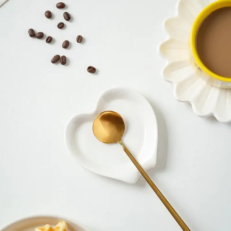 Heart Shaped Ceramic Spoon Rest Pad Coffee Holder Soup Ladle Rack Qme