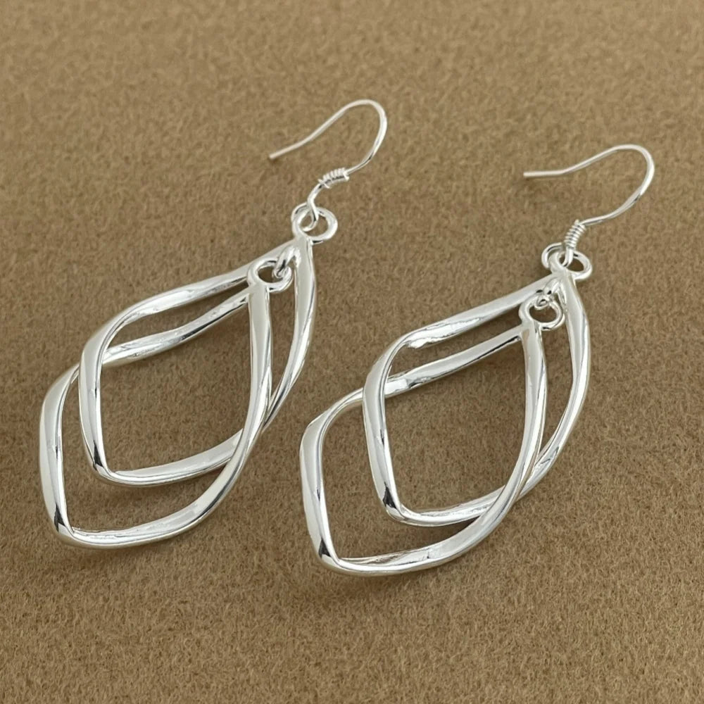925 Sterling Silver Hollow Tassel Long Earrings Women's Fashion Wedding Jewelry Gift Qme