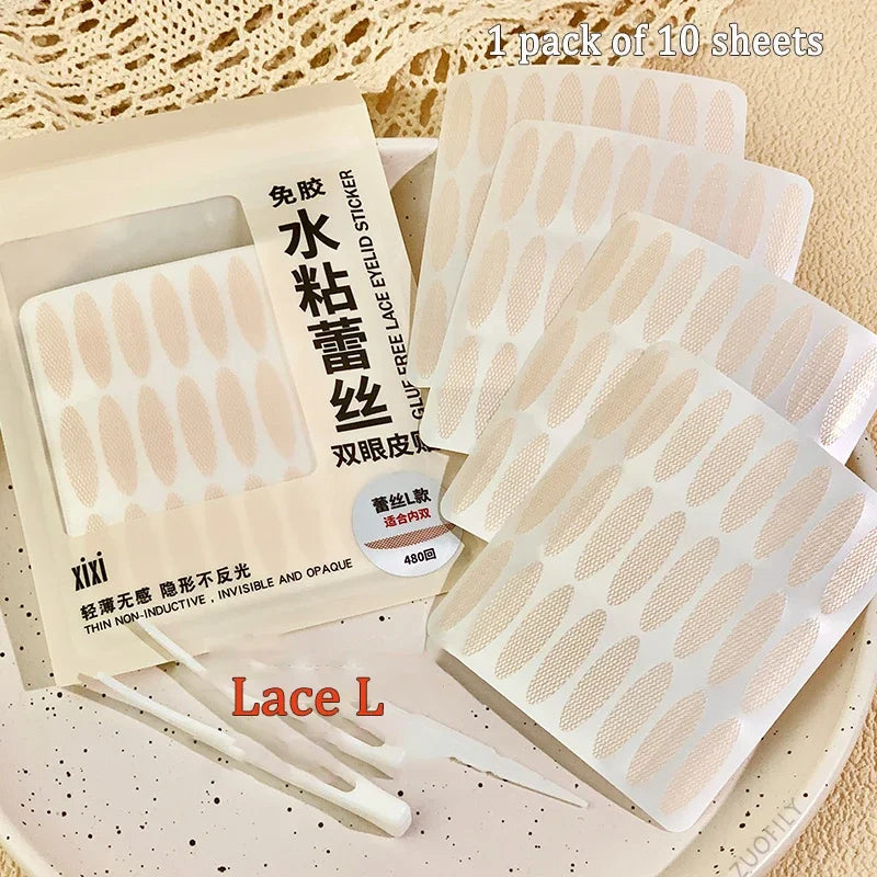 10 sheets Eyelid Sticker Invisible Double Eyelid Tape Lace/Mesh Type Self Adhesive Double Eye Tape Stickers Eye Makeup Tools Qme Lace L