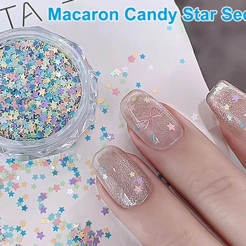 DIY Cute Star Shape Macaron Nail Glitter Art Charm Decoration Qme