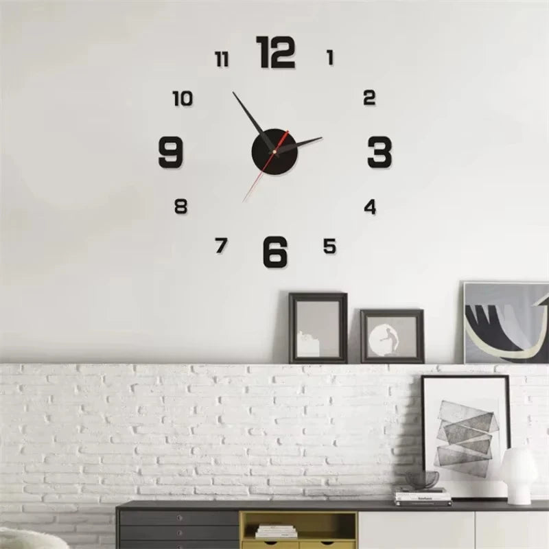' Frameless Modern 3D Wall Clock Mirror Sticker Clock for Home Office Hotel Restaurant School Decoration Qme Black