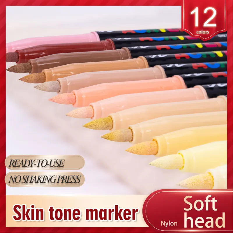 12/24 Colors Skin Tone Acrylic Markers, Brush Tip, Art Marker for Permanent for Coloring Drawing & Illustration Art Supplies Qme