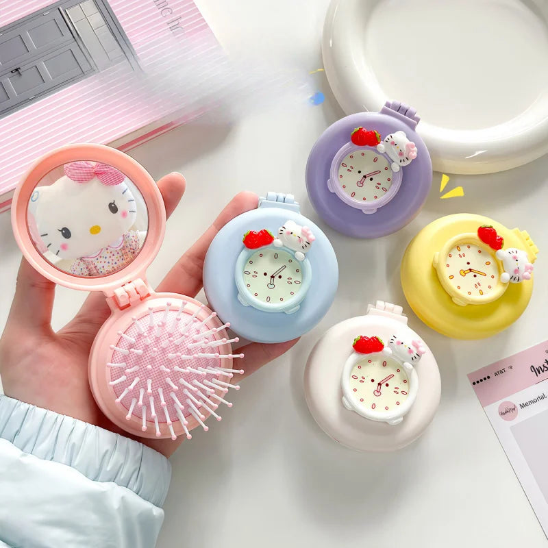 Hello Kitty Cartoon Alarm Clock Folding Air-cushion Comb Portable Qme