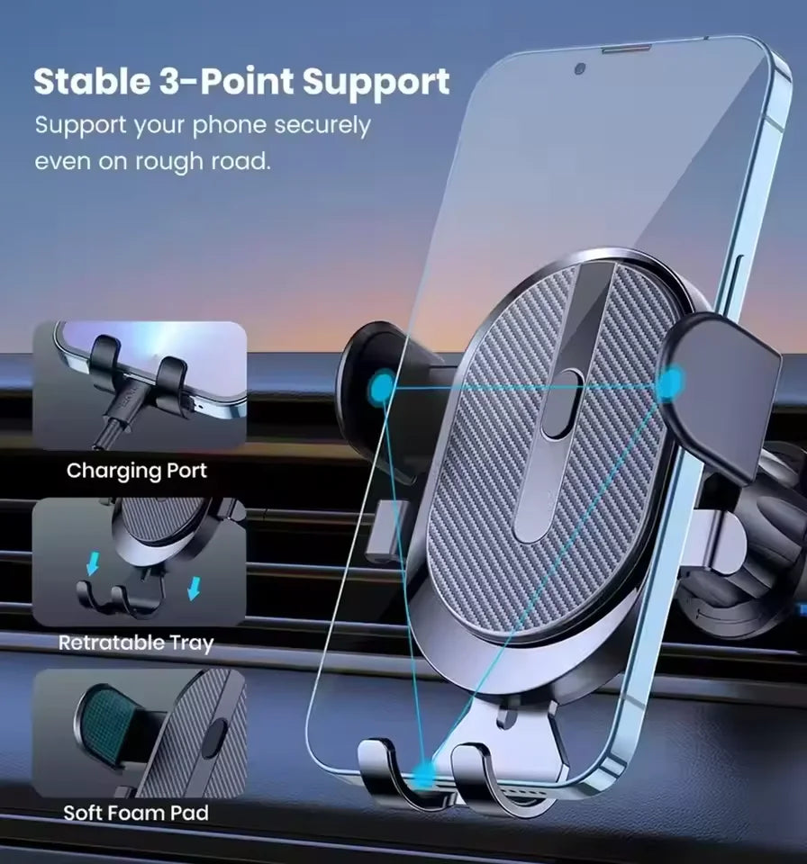 New Universal Gravity Auto Lock Car Air Vent Phone Mount Secure Clip Cell Phone Holder Stand for iPhone Samsung All Smartphones Qme
