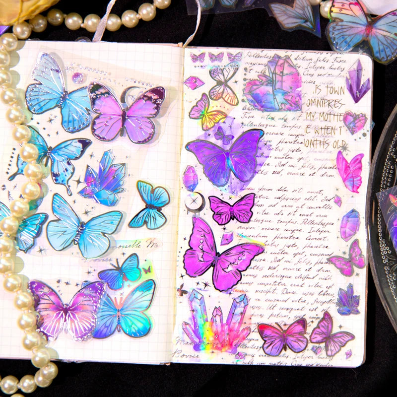 3 pcs Laser Butterfly Series Art Collage Junk Journal Supplies DIY Scrapbooking Stickers PET Waterproof Craft Aesthetics Sticker Qme