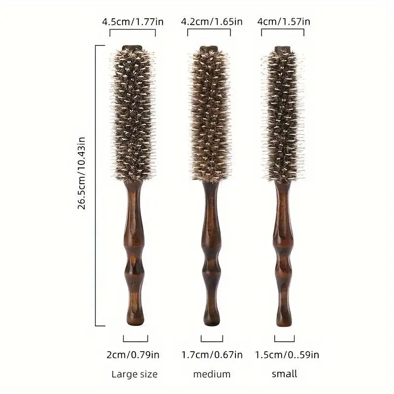 Wooden Handle Hair Curling Comb Ergonomic Design Durable Bristles Qme