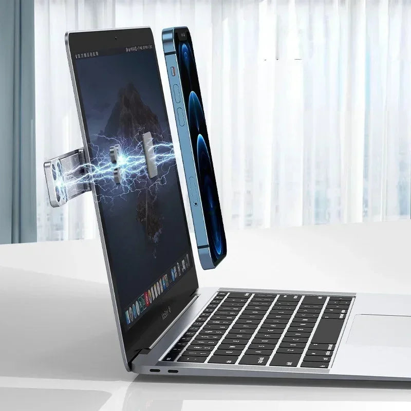 1pcs Laptop Phone Holder, Magnetic Laptop Side Mount Clip, Adjustable Aluminum Alloy Computer Monitor Expansion Bracket Tablet Qme