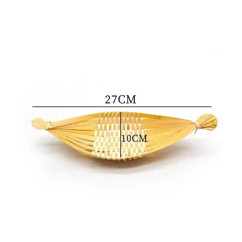 Boat-shaped Bamboo-woven Fruit Basket Living Room Storage Tray Snack Qme S