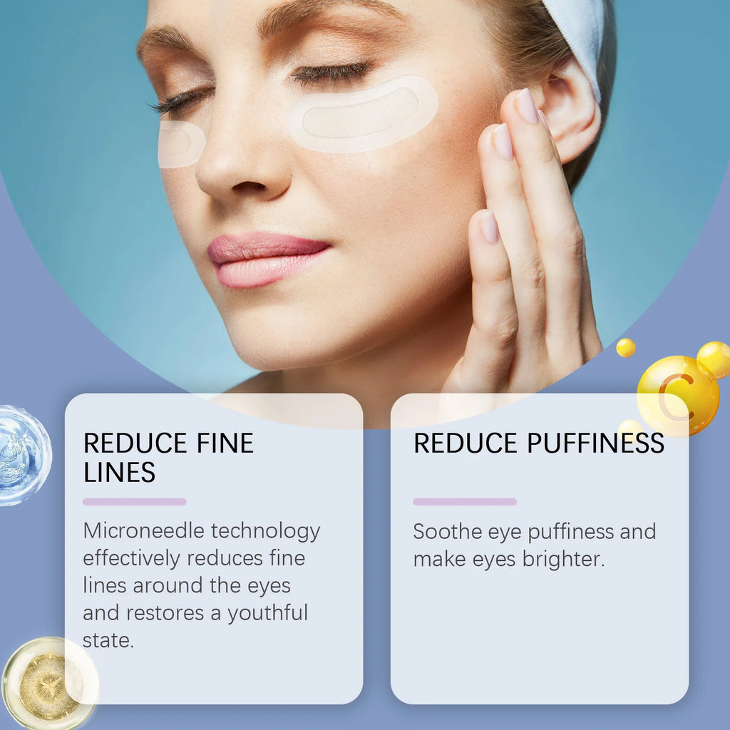 0.25mm Hyaluronic Acid Microneedle Patches Reduce Dark Circles Improve Eye Bags Puffiness Hydrating Anti-Aging Eye Care Qme