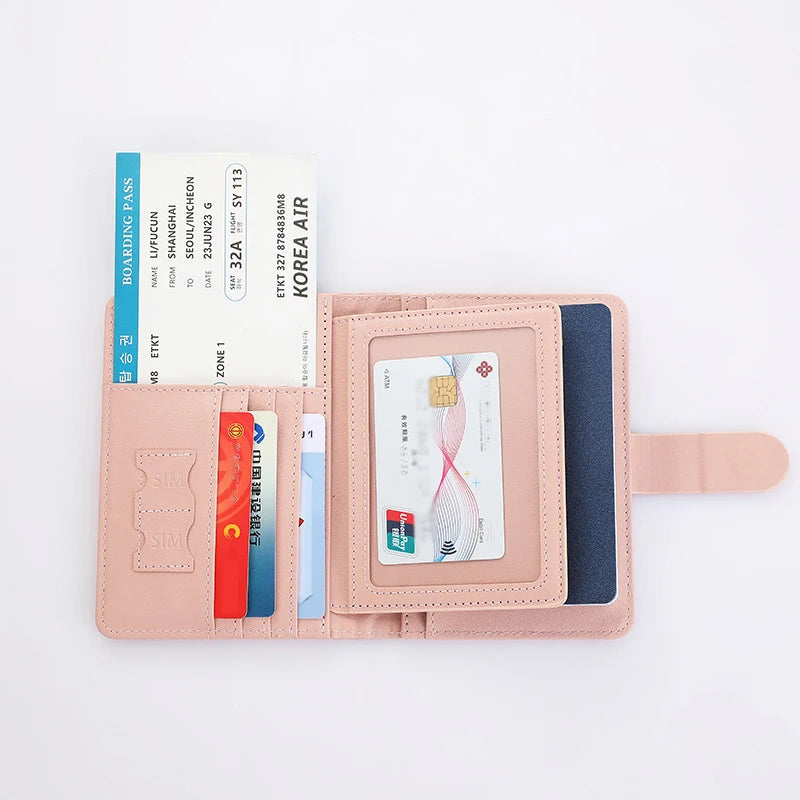 Multifunctional Passport Storage Bag Wallet Multi-layer Card Leather Protective Cover Portable Document Passport Storage Clip Qme