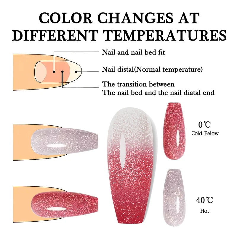 Thermochromic Diamond Glue Changing Nail Art Polish Sparkle Shimmer Qme