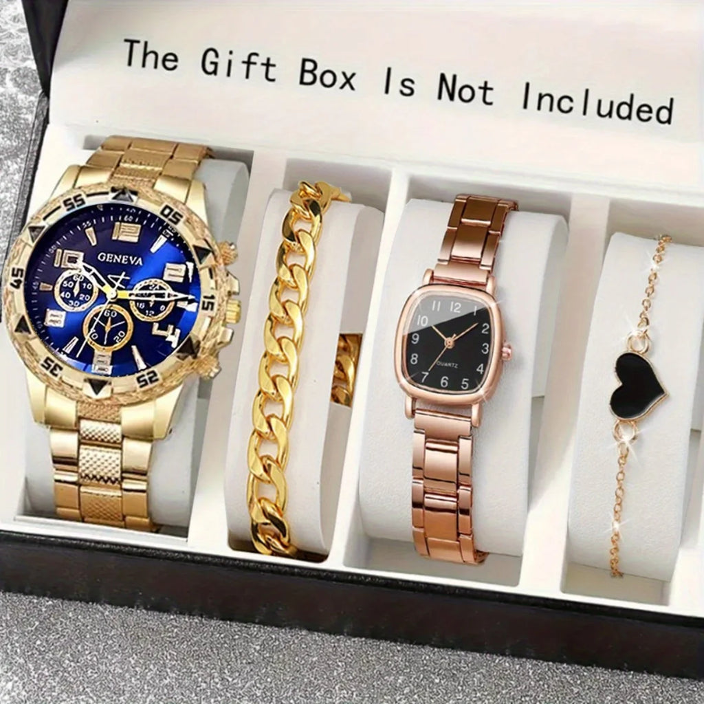 2026 Men's Business Watch Steel Strip Quartz Watch Multi functional Digital Scale Three eye Watch Set Qme As shown A