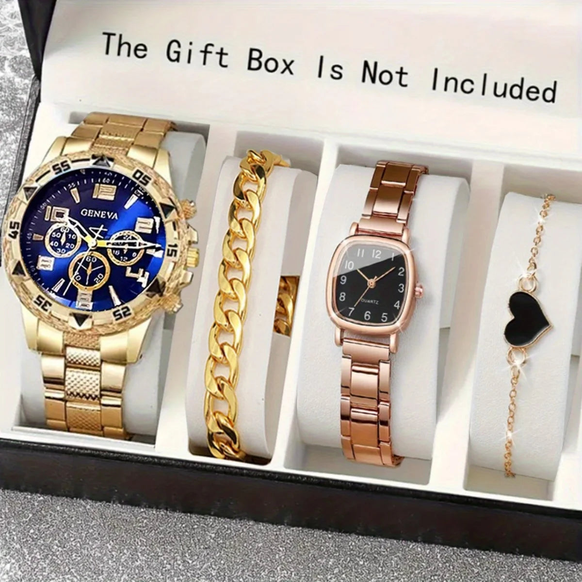 2026 Men's Business Watch Steel Strip Quartz Watch Multi functional Digital Scale Three eye Watch Set Qme As shown A