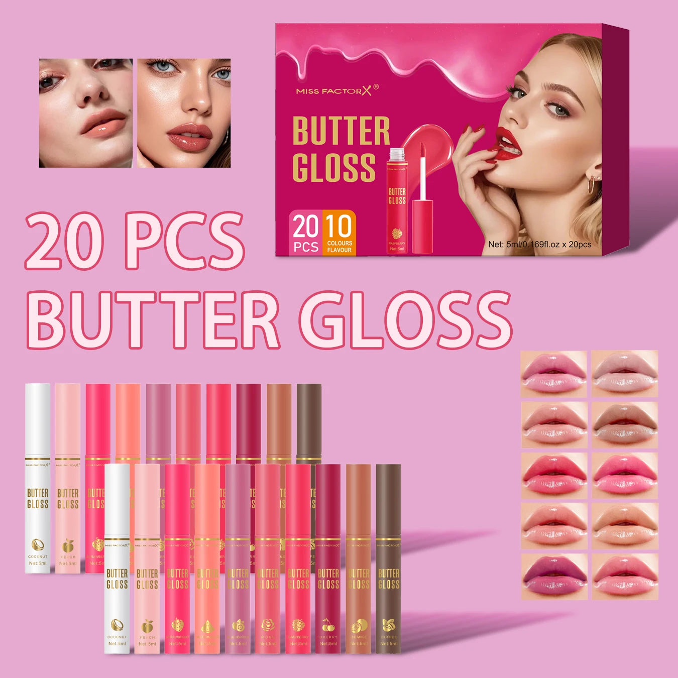 20PCS/Box 10 Flavors Colored Lip Oil - Durable, Moisturizing, Nourishing, Shining, Color Rendering, Crack Resistant Qme