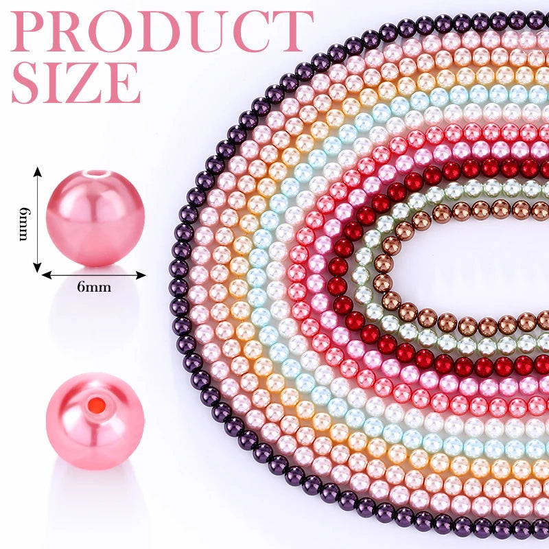 6mm Round Glass Pearl Beads Glass Round Tiny Craft Loose Spacer Beads for DIY Craft Necklaces Bracelets Jewelry Making Qme