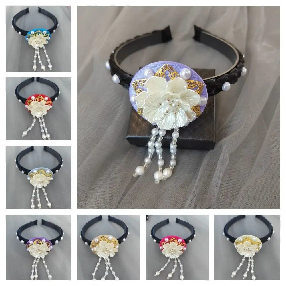 Fashion Flower Korean Headband Tassel Beaded Hanbok Hairband Pearl Qme