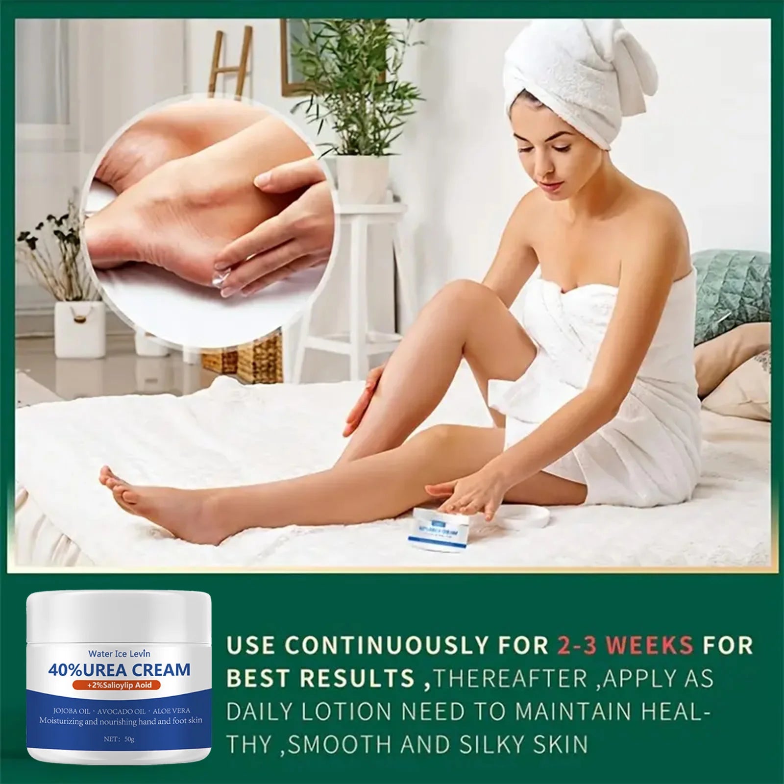 50g Ultra Moisturizing 40% Urea Aloe Vera Foot Cream to Soften Cracked Feet - Gentle Exfoliating Daily Foot Care Solution Qme