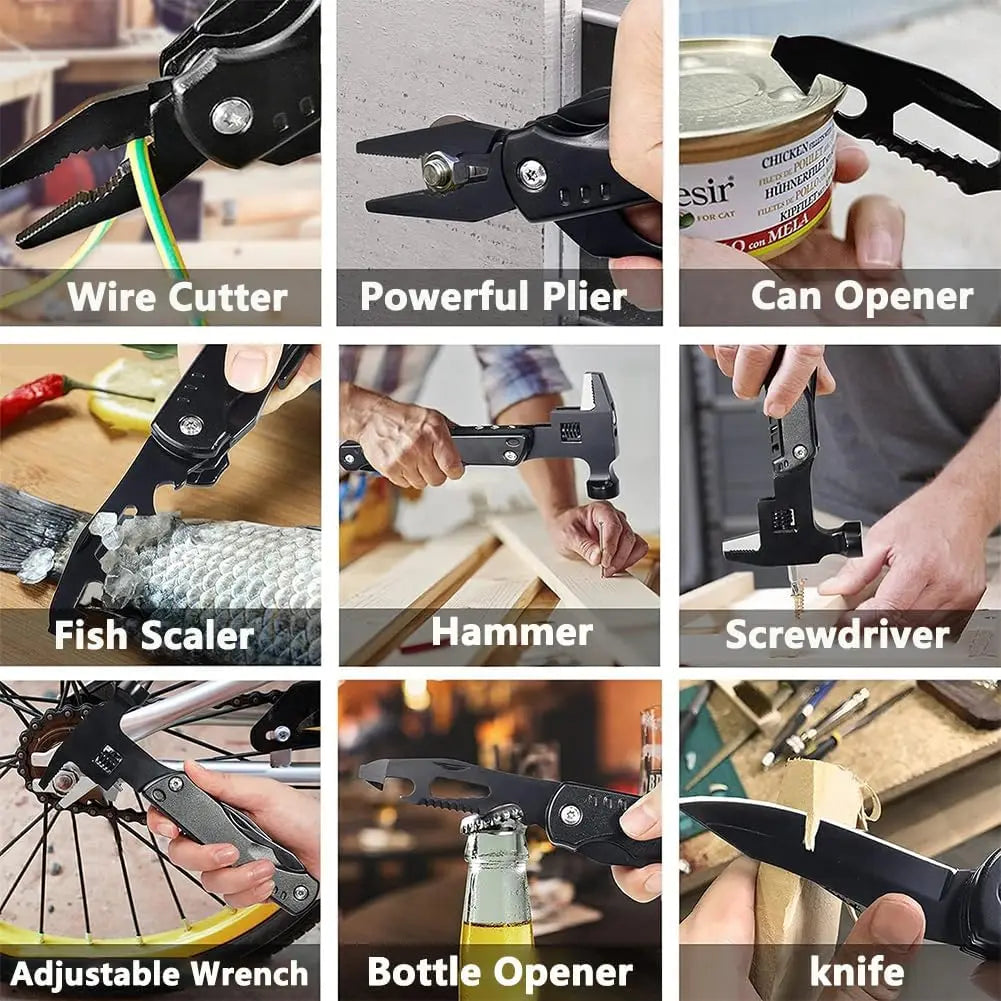Adjustable Wrench Multitool Hammer for Survival,14in1 Emergency Escape Tool With Knife,Plier,Screwdrivers,Saw,Fish Descaler etc Qme