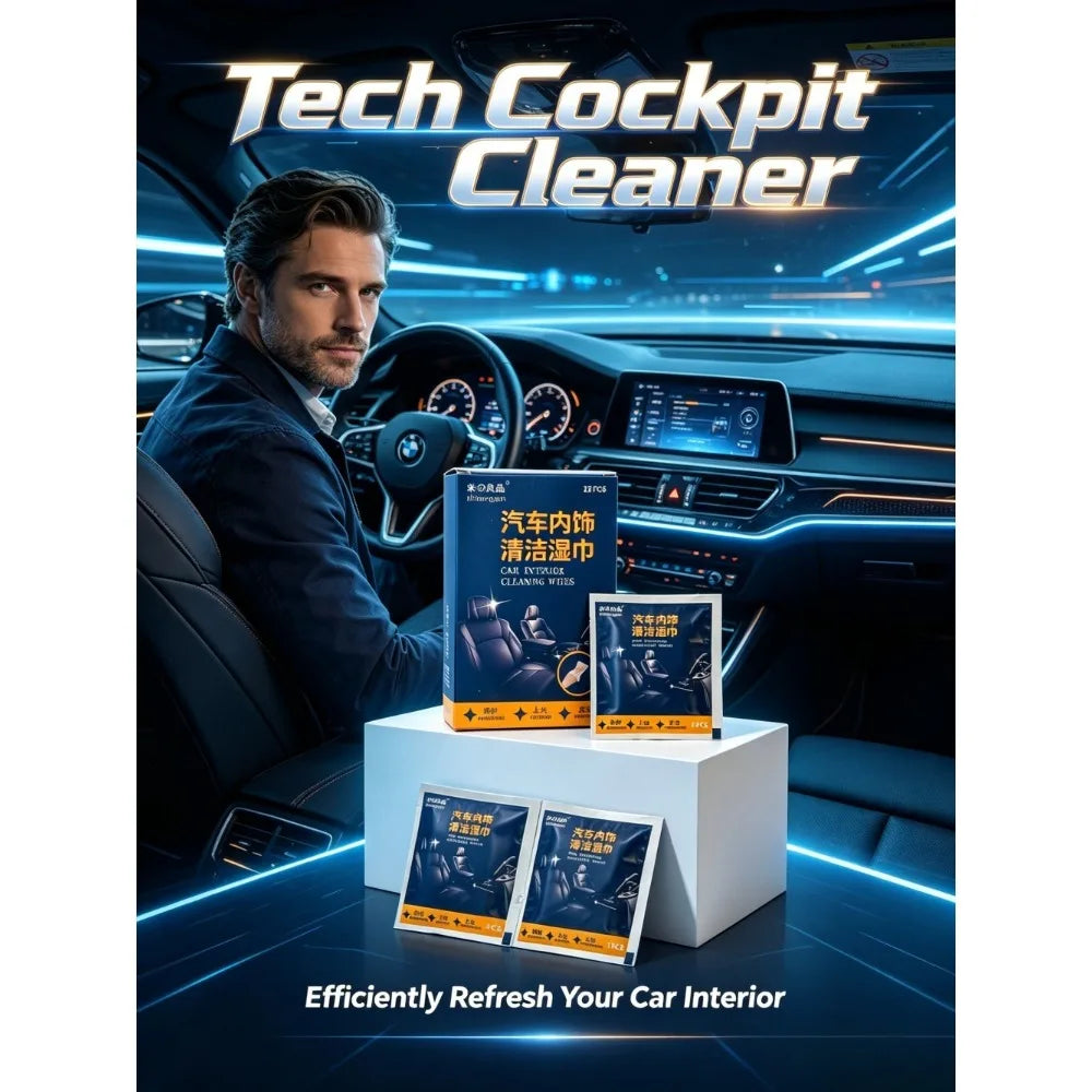Specialized cleaning wipes for car interiors, gentle formula, does not damage leather or plastic, quickly removes dust. Qme
