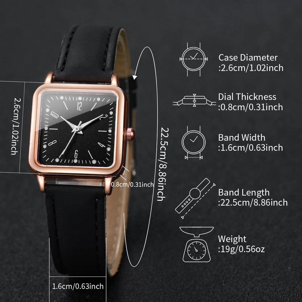 Rose gold square pink leather women's simple digital scale small square watch, not including gift box Qme