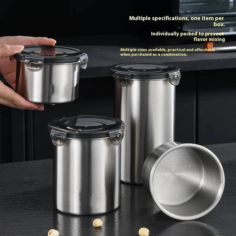 Storage Jars 500/900/1400ml Stainless Steel Sealed Container Jar Kitchen Barrel Organizer For Fresh Grain Vegetable Coffee Qme