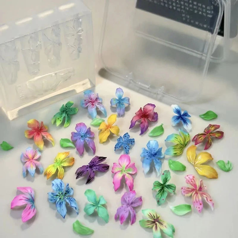 3D Flowers Nail Mold DIY Silicone Hawaii Hibiscus Flower Petal Design Qme