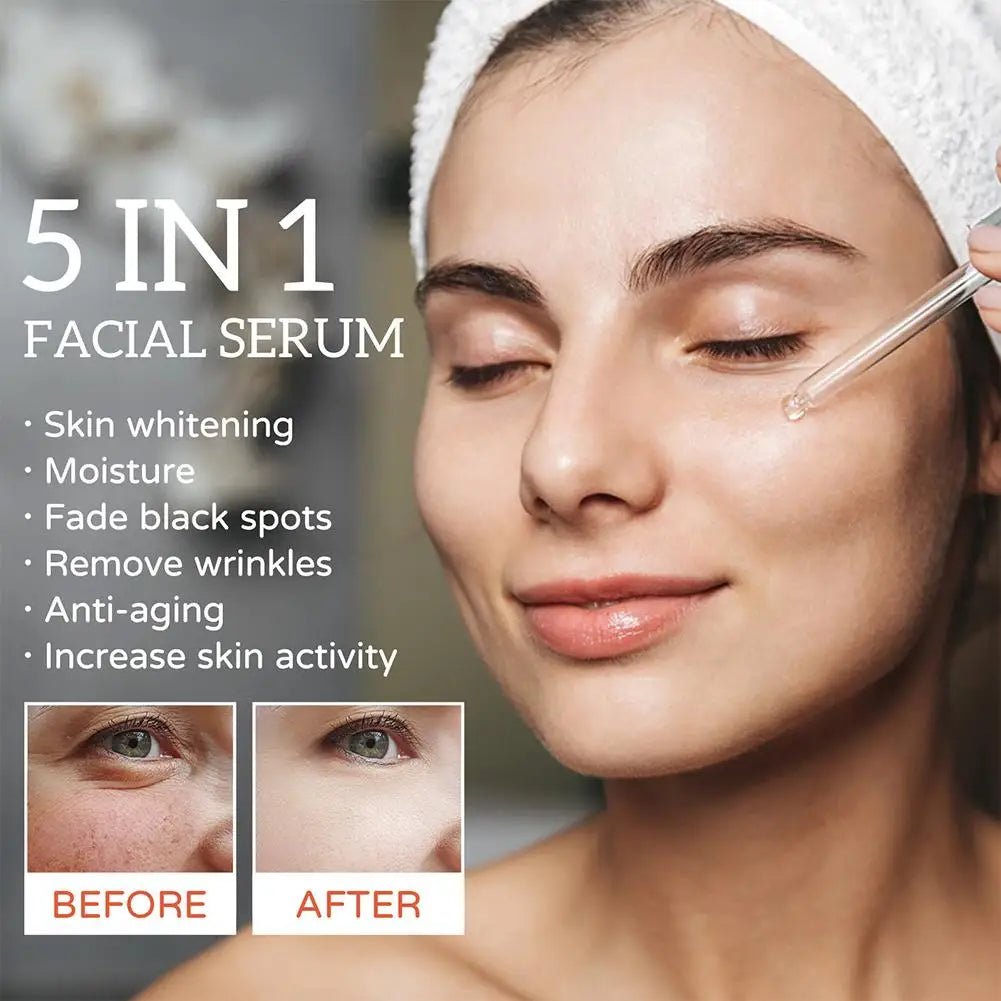 5 In 1 Face Serum Moisturizing Whitening Anti Wrinkle Aging Vitamin C Hyaluronic Acid Facial Serum Shrink Pores Skin Care 30ml Qme