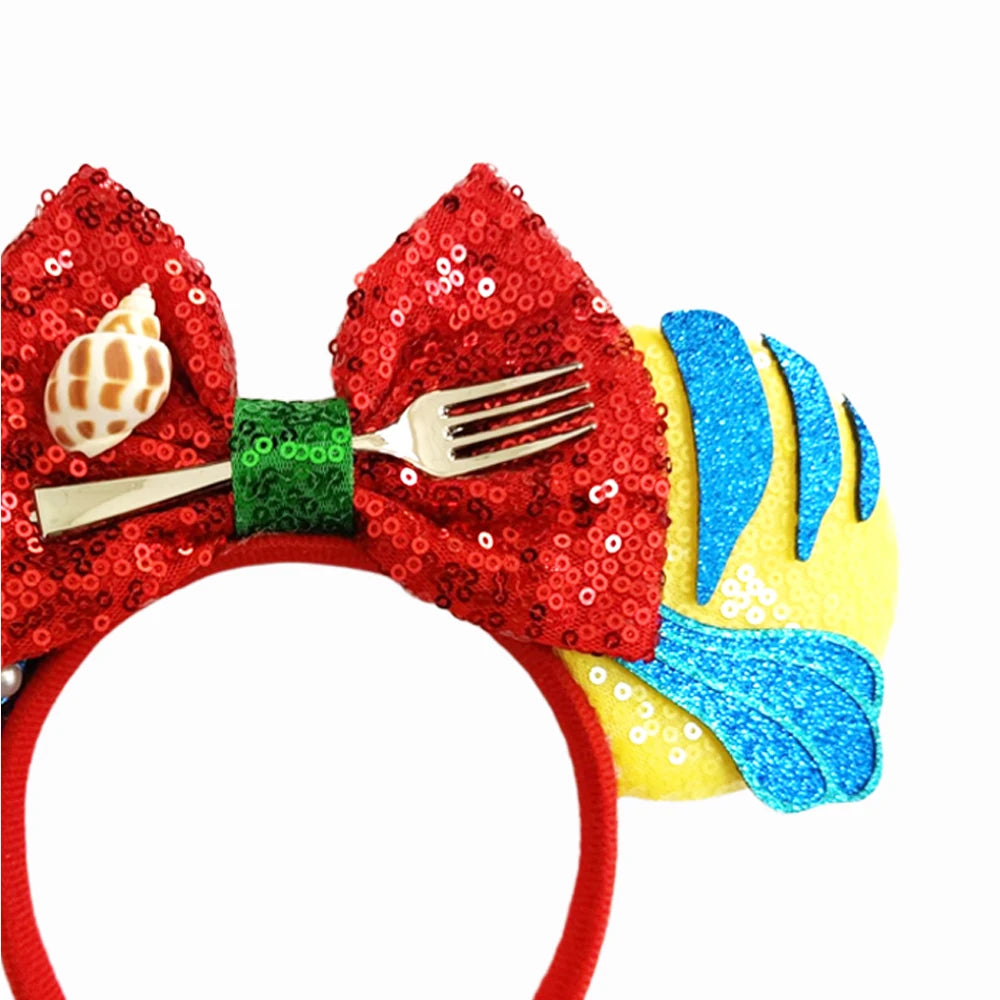 Mermaid Mickey Mouse Ear Headbands with Bow Sequin Candy Headbands Cosplay Costume party Christmas Halloween for Girl Women Qme
