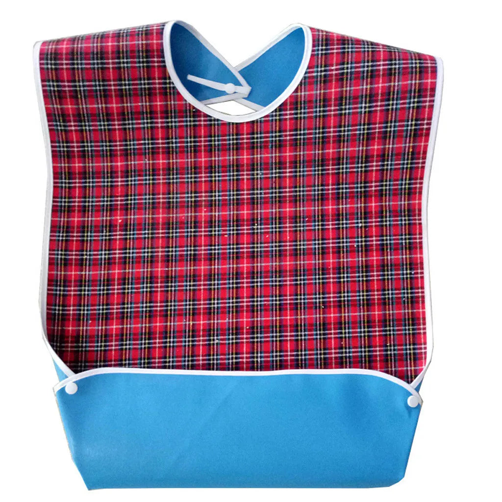 Adult Waterproof Mealtime Bib Plaid Reusable Wearing Clothes Protector Bib Multiuse Senior Bib Drooling Handkerchief Qme