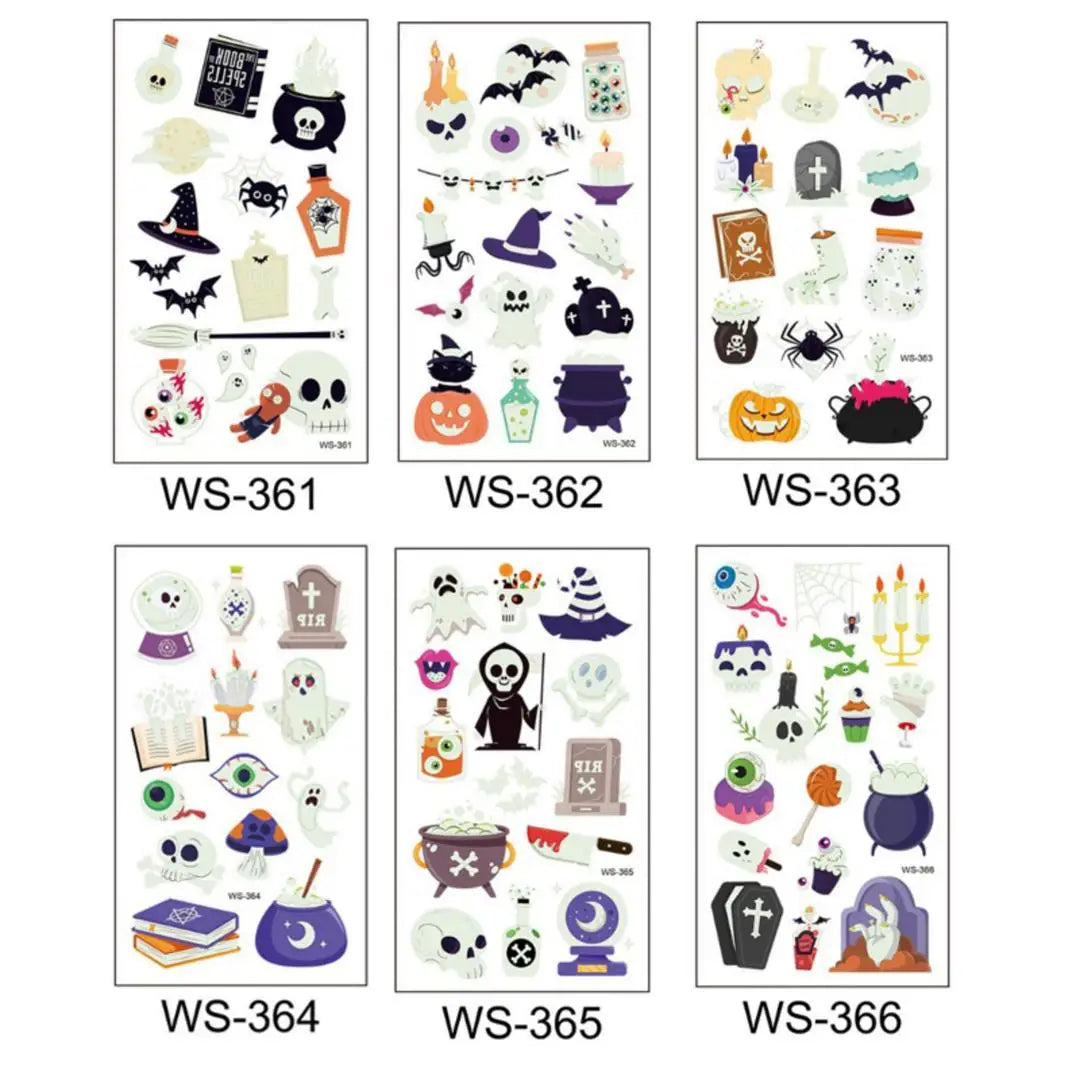 A Halloween Kids Toy Gift 6/8 Sheets Glowing Pumpkin Knife Fake Tattoos, Waterproof Body Stickers for Arm Hand Cosplay Decor Qme 6pcs WS-361WS366