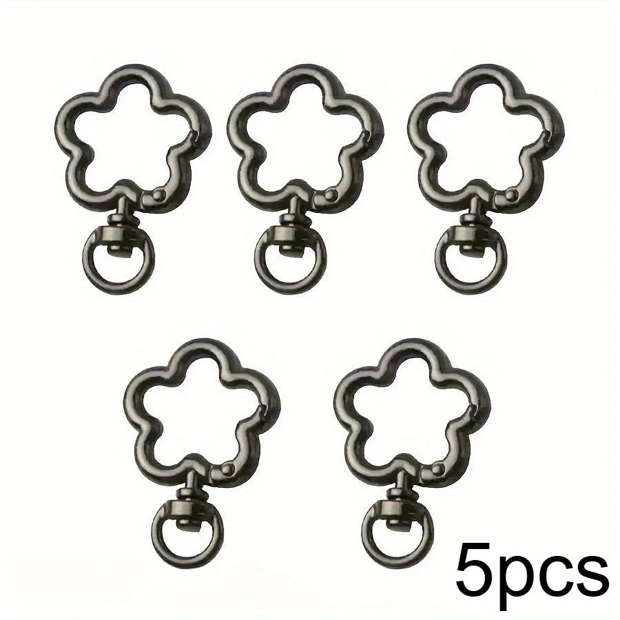Flower Keychain Clasp Swivel Snap Key Chain Bulk Gold Silver Metal Cute Blossom Spring Snap Lobster Claw Hook For Keyring Craft Qme Gun Black 5pcs