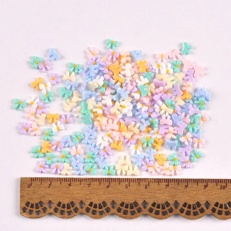 50/200Pcs 6-12mm Colord Butterfly/Bow Resin Embellishments Flatback Cabochons Crafts Scrapbooking Making DIY Nail Arts C4109 Qme