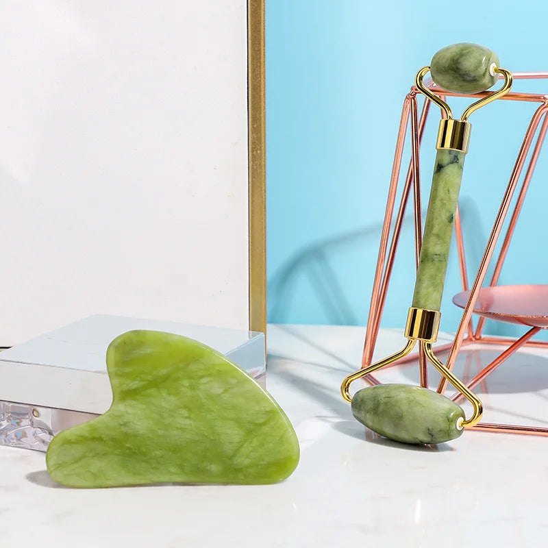 Jade Massagers Face Body Gua Sha Scraper Beauty Facial Roller Natural Qme